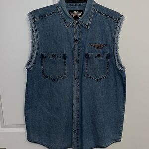 Denim Tank Button Down Sleeveless Harley-Davidson Casual Easy Rider Shirt Mens